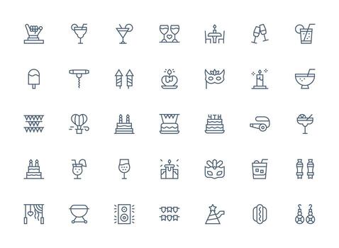 Party including 35 Regular Clean Line Illustrations Scalable Icons for Cross-Platform Interfaces vector
