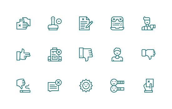 Disapproval Icon Collection with 15 Regular Line Designs Core Icon Collection for Daily Tasks vector