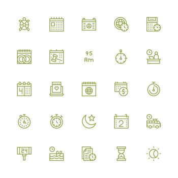 calendario presentando 25 íconos en medio carrera contorno diseño web icono colección vector