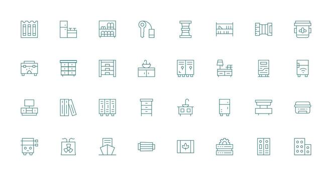 Cabinet Icon Set with 32 Thin Line Graphics General Use Icon Pack vector