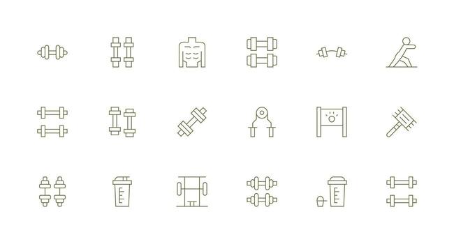 Muscle Icon Set with 18 Minimal Line Graphics Icon Pack for Various Themes vector