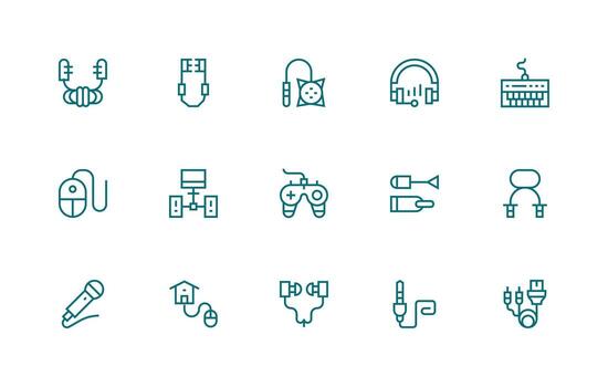Wired Icon Set with 15 Regular Line Graphics Modern Icon Set vector