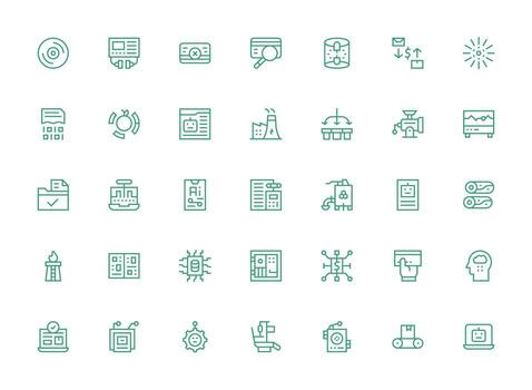 35 Regular Clean Line Icons for Processing Graphics Complete Icon Bundle for Web Design vector