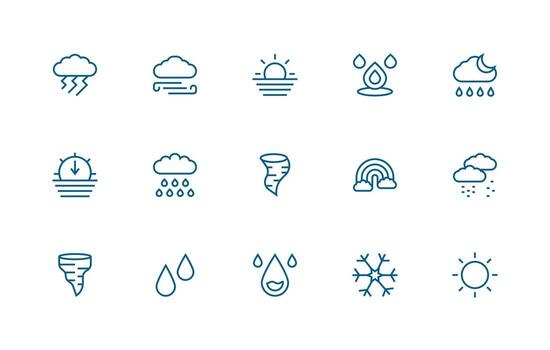 15 Weather Icon Icons in Regular Line Aesthetic Full Icon Library for UI Designers vector