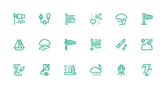 Wind featuring 18 Icons in Strong Stroke Line Design Icon Pack for UI vector