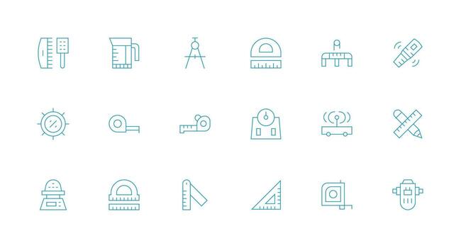 Measuring Icon Set with 18 Minimal Line Graphics Fully Editable Icon Set for Web vector