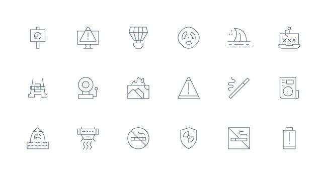 Warning Sign Visual Pack containing 18 Minimal Line Icons Minimal Icon Set for Interface Projects vector
