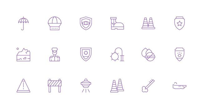 Safety Icon Collection with 18 Minimal Line Designs Clean Icon Collection for Web Use vector