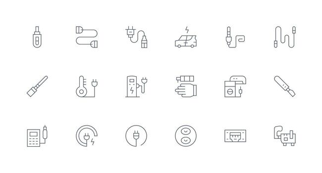 Plug Visual Pack containing 18 Minimal Line Icons Editable Icon Collection vector