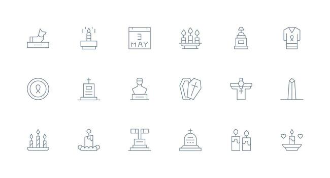 18 Minimal Line Icons for Memorial Graphics Multi-Purpose Icon Set vector