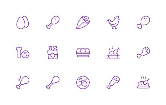 15 Icons for Chicken in Regular Line Format Organized Glyph Icons for Fast Design vector
