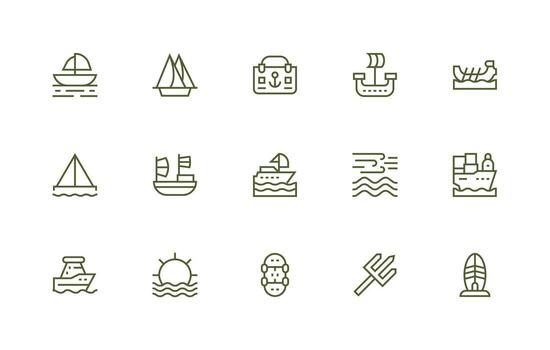 Nautical Design Icons featuring 15 in Regular Line Style Neat Icon Set vector