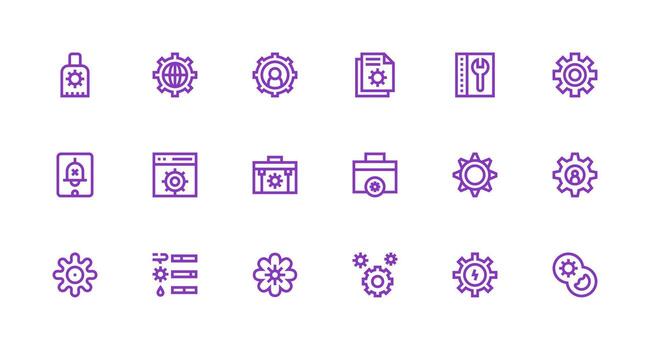 18 fuerte carrera línea estilo íconos desde sistema ajustes colección esencial icono conjunto para equipos vector