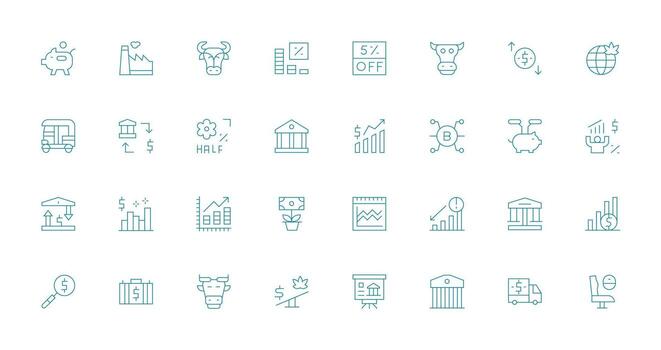 Economy Design Icons featuring 32 in Thin Line Style Core Icon Collection for Daily Tasks vector