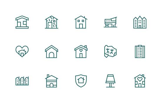 15 Icons for Dwelling in Regular Line Format All Device Compatible Icon Set vector