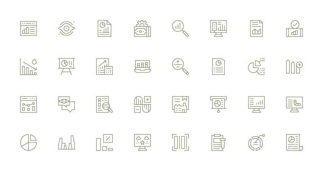 32 Data Analysis Icons in Thin Line Aesthetic Core Icon Collection for Daily Tasks vector