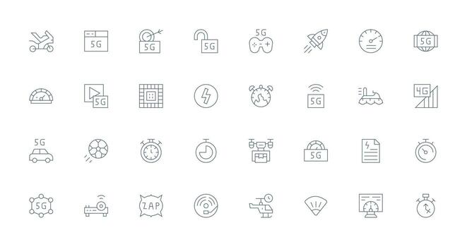 Speed Icon Set with 32 Thin Line Graphics Scalable Icons for All Themes vector