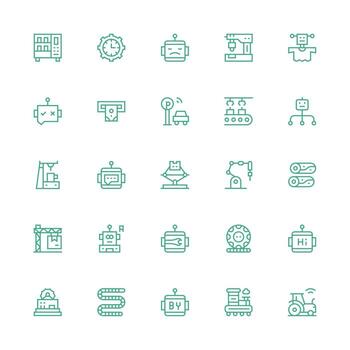 Automated Icon Set with 25 Medium Stroke Outline Graphics Functional Icon Series vector