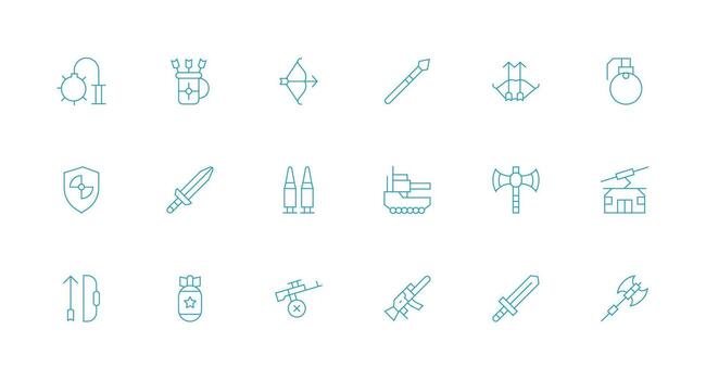Weapon featuring 18 Icons in Minimal Line Design Responsive Icon Set for Flexible Layouts vector