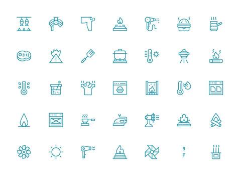 Heat Set with 35 Regular Clean Line Icons Clean Icon Set Icon Pack for UI Projects vector