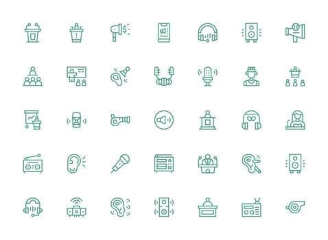 altavoz diseño íconos presentando 35 en regular limpiar línea estilo tablero icono serie vector