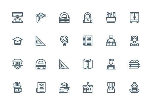 estudiante diseño íconos presentando 24 en grueso línea línea estilo limpiar icono conjunto icono paquete para ui proyectos vector