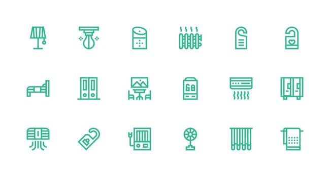 Room Set with 18 Strong Stroke Line Icons Complete Icon Bundle for Web Design vector