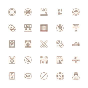 Not Allowed Icon Set with 25 Medium Stroke Outline Graphics Balanced Icon Set for Functional Design vector