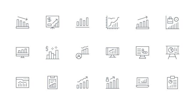 18 Minimal Line Style Icons from Bar Chart Collection UI and UX Focused Icon Collection vector