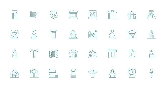 32 Thin Line Icons for Monument Graphics Functional Icon Series vector