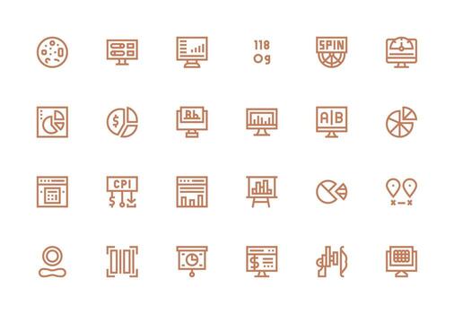 datos visualización diseño íconos presentando 24 en grueso línea línea estilo multi-estilo icono colección vector