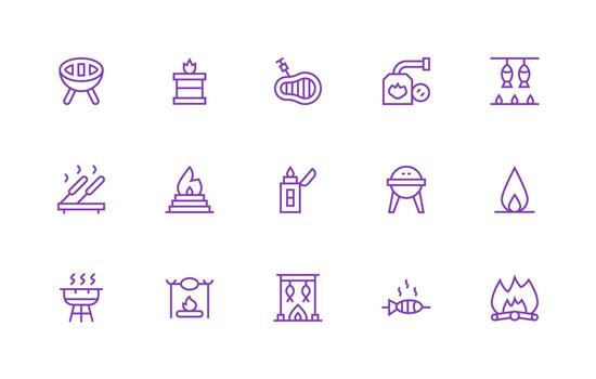 Outdoor Cooking Icon Set with 15 Regular Line Graphics Minimal Icon Set for Interface Projects vector
