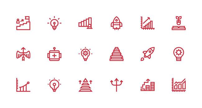 Advancement Design Icons featuring 18 in Strong Stroke Line Style Detailed Icon Collection for Design Systems vector