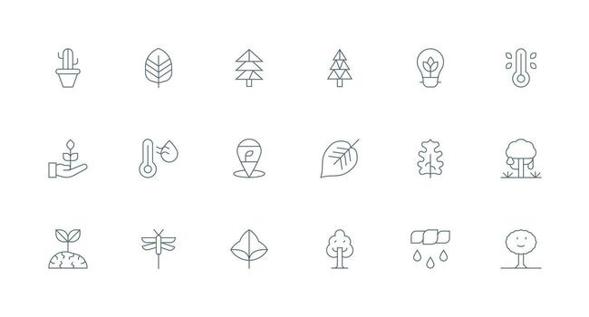 18 Minimal Line Vectors for Environment Theme Responsive Icon Set for Flexible Layouts