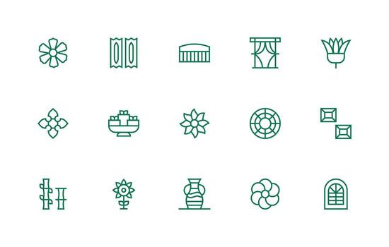 15 Icons for Ornamental in Regular Line Format Professional Icon Set vector