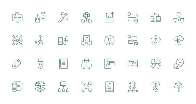 32 Delgado línea íconos para datos transferir gráficos moderno icono conjunto vector