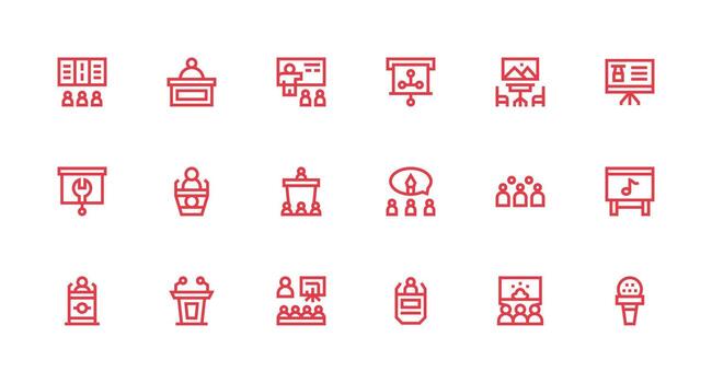 conferencia visual paquete conteniendo 18 fuerte carrera línea íconos neutral estilo íconos para ninguna proyecto vector