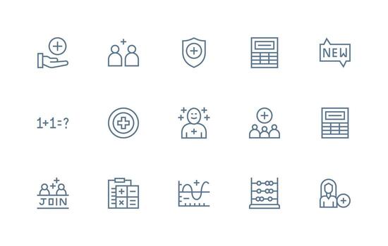 adición presentando 15 íconos en regular línea diseño mínimo icono conjunto para interfaz proyectos vector