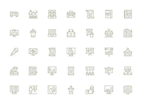 Presentation Design Icons featuring 35 in Light Line Style Modern Line and Glyph Icon Series vector