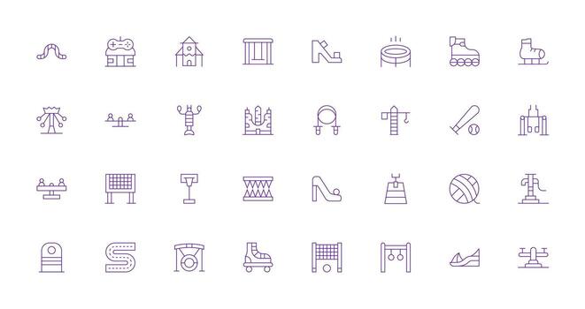 32 Thin Line Vectors for Playground Theme UI Icon Set