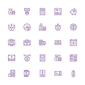 Budget Icon Collection with 25 Medium Stroke Outline Designs Quick Access Icons for UI Development vector