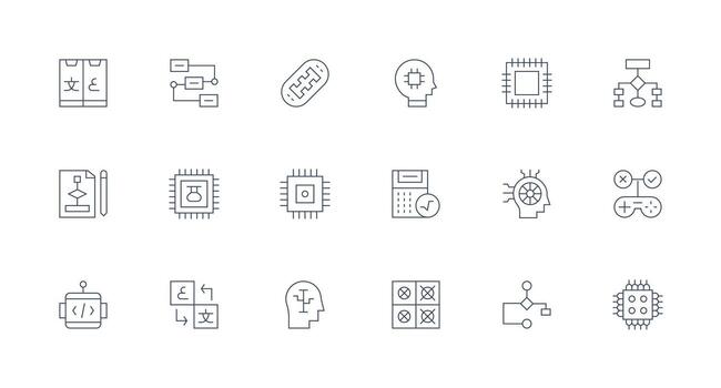 18 lógica íconos en mínimo línea estético interfaz íconos para diario utilizar vector