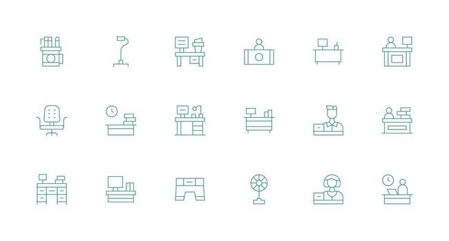 escritorio incluso 18 mínimo línea ilustraciones agudo íconos para presentaciones vector
