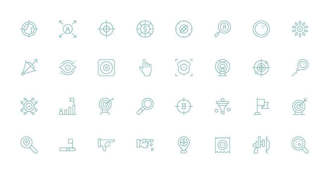 32 íconos para objetivo en Delgado línea formato píxel Perfecto íconos para moderno aplicaciones vector