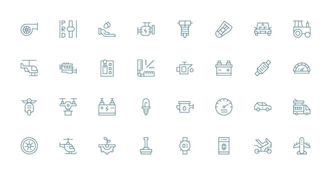 32 Thin Line Vectors for Engine Theme Clean Icon Set Icon Pack for UI Projects