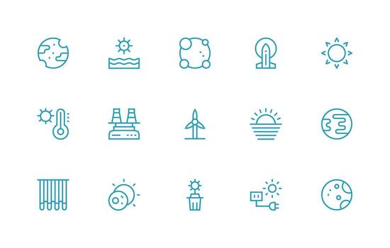 solar diseño íconos presentando 15 en regular línea estilo monitor icono paquete vector