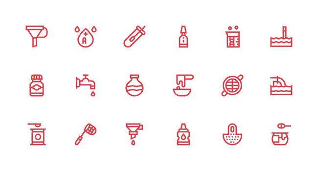 Liquid Icon Set with 18 Strong Stroke Line Graphics Icon Pack for UI vector