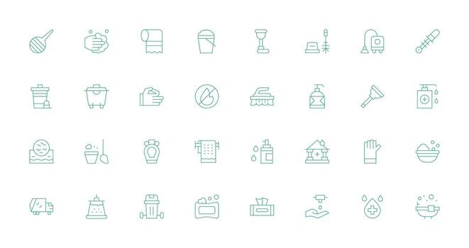 Sanitation Design Icons featuring 32 in Thin Line Style Balanced Icon Set for Functional Design vector