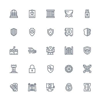 25 Medium Stroke Outline Icons for Guarded Graphics Well-Structured Icons for Creative Use vector