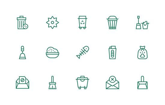 Trash Icon Collection with 15 Regular Line Designs Essential Icon Set for Teams vector